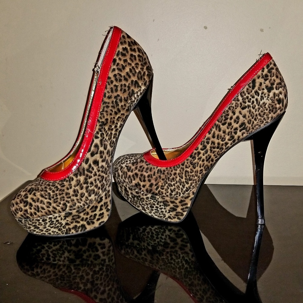BABY PHAT CHEETAH PRINT HEELS WITH RED DETAIL
